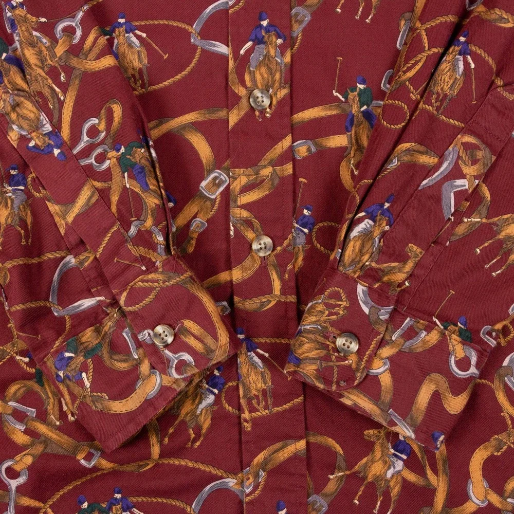 VTG Palladium Button Down Shirt Polo Print Mens L Burgundy Cotton USA
